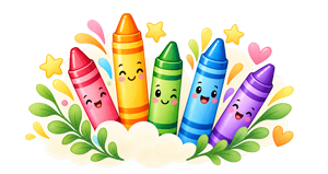 Creioane colorate ilustrând activitățile din terapia ocupațională pentru copii